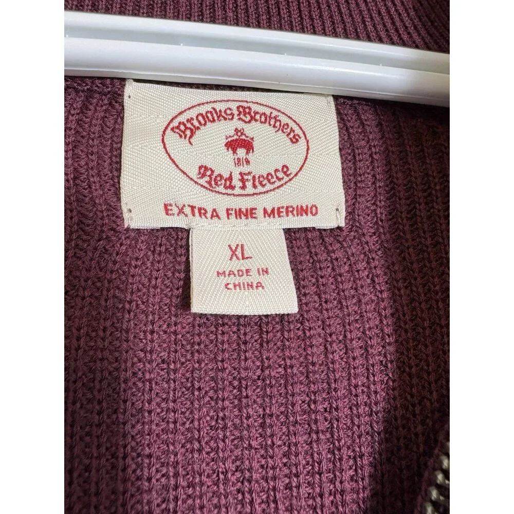 Brooks Brothers Extra Fine Merino Wool Knit Quarter‎ Zip Sweater in Burgundy XL